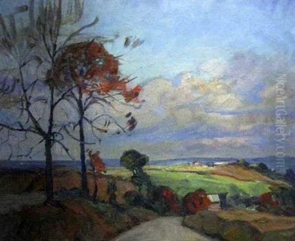 Autumn Landscape With Country Road Oil Painting by Walter Mattern