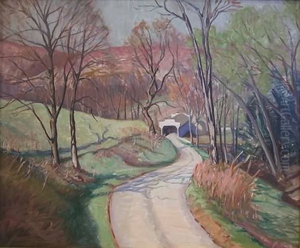 Spring Landscape With Covered Bridge Oil Painting by Walter Mattern