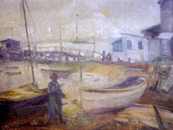 Harbor Scene With Figures Oil Painting by Walter Mattern