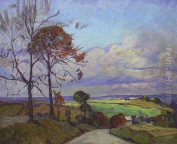 Autumn Landscape With Country Road Oil Painting by Walter Mattern