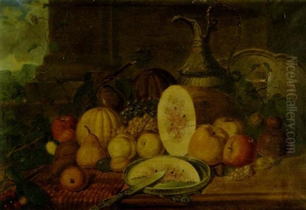 Still Life With An Ewer, Melons, Apples And Other Fruit Oil Painting by Tompkins Harrison Matteson