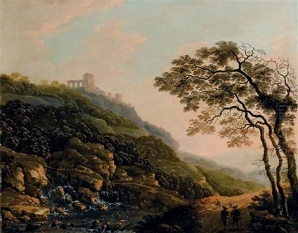 Paesaggio Collinare Con Pellegrini Oil Painting by Cornelis Matteus