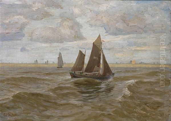 Uferstuck Mit Segelbooten Oil Painting by Otto (Karl O.) Matthaei