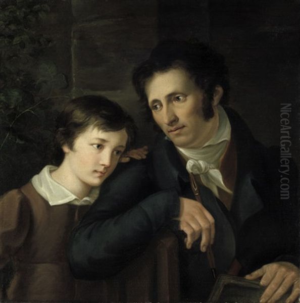 Doppelbildnis Eines Zeichners Mit Seinem Sohn Oil Painting by Johann Friedrich Matthaei