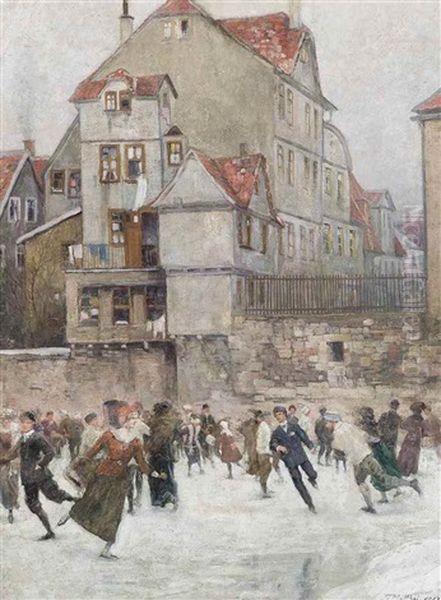 The Skaters Oil Painting by Theodor Matthei