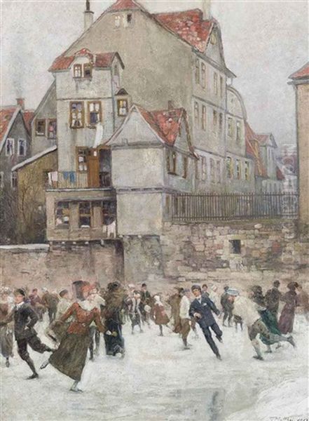 The Skaters Oil Painting by Theodor Matthei