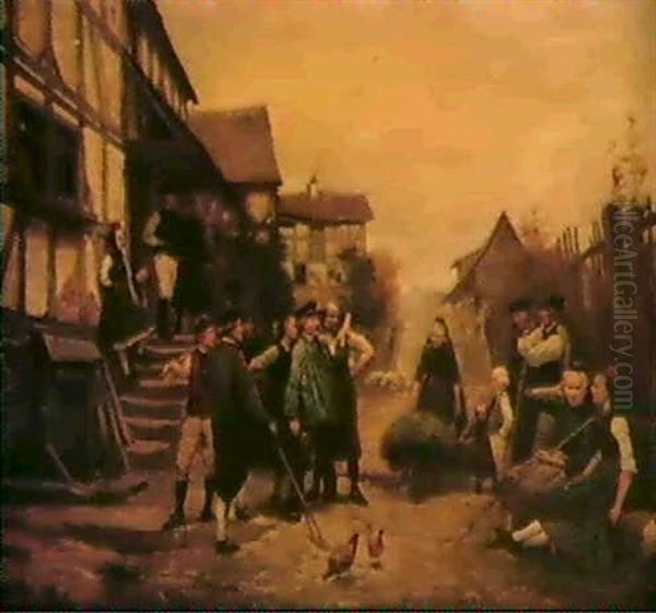 Der Ausrufer, Den Dorfbewohnern Wird Eine Amtliche          Mitteilung Verlesen Oil Painting by Theodor Matthei