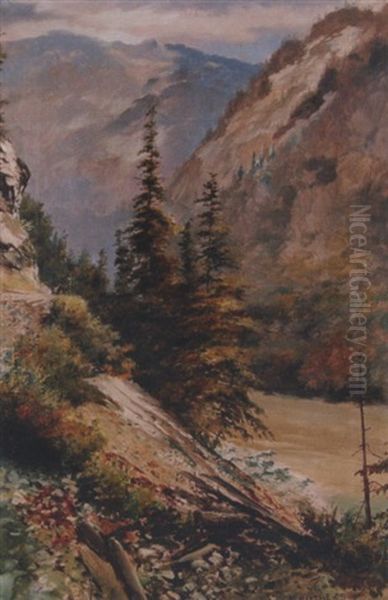 Fraser Canyon Below North Bend Oil Painting by Marmaduke Matthews