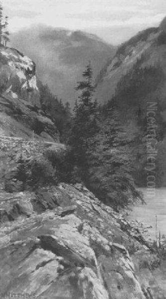 Bank Of The Fraser River At Smizzum B.c. Oil Painting by Marmaduke Matthews