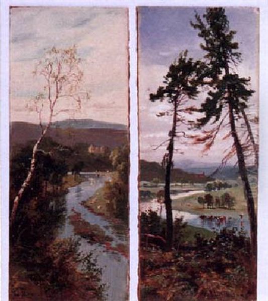 Scenic Overlook With Stream And Castle Oil Painting by William Matthison