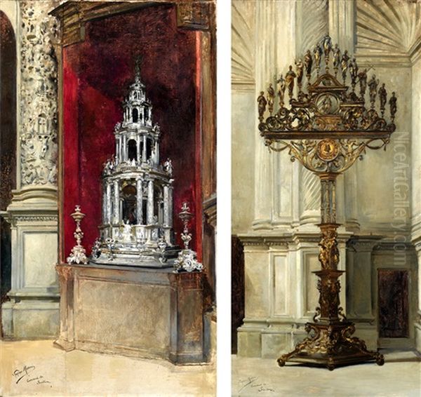 Custodia De Juan De Arfe/ Tenebrio De Bronce (pair) Oil Painting by Virgilio Mattoni de la Fuente