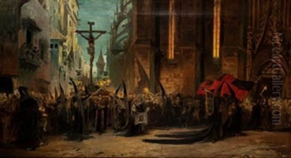 Una Procesion De Madrugada Oil Painting by Virgilio Mattoni de la Fuente