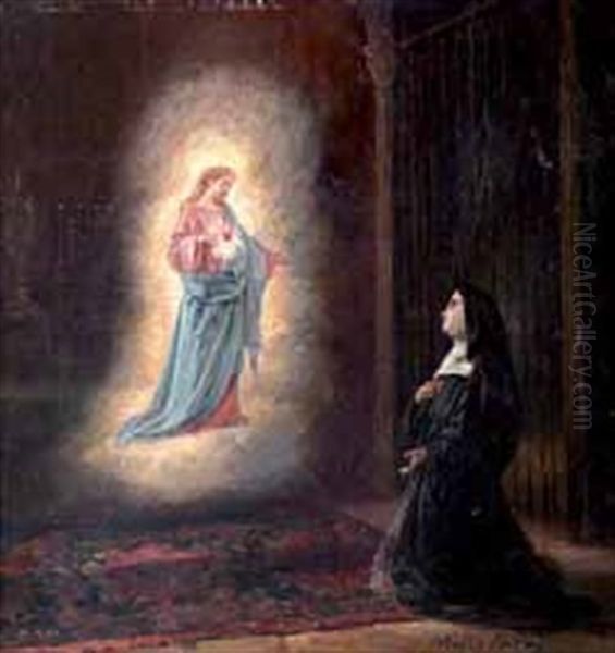 Aparicion Del Corazon De Jesus A Santa Margarita M Alacoque En El Monasterio De Paray-le-monian Oil Painting by Virgilio Mattoni de la Fuente