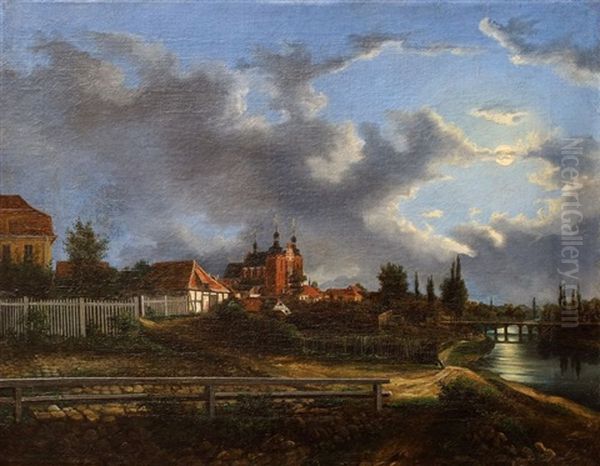 Wloclawek W Swietle Ksiezyca Oil Painting by Alfons Matuszkiewicz