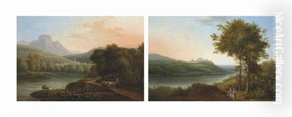 A Pair Of Italianate Landscapes Oil Painting by Fedor Mikhailovich Matveev