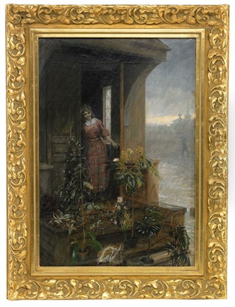 Girl On A Porch Oil Painting by Nikolai Sergeevich Matveev