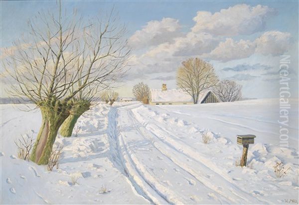 Eine Winterlandschaft Im Sonnenschein by Valdemar Erhardt Johan Mau