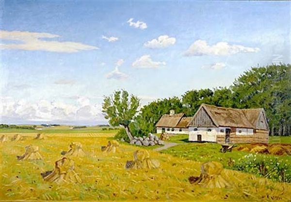 Landscape With Haystacks by Valdemar Erhardt Johan Mau