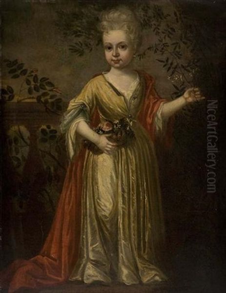 Portrait Of A Young Girl Holding A Posy Oil Painting by James Maubert