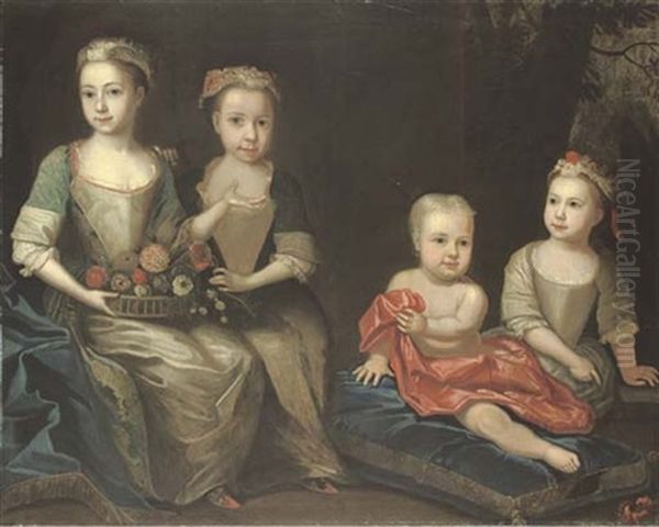 Group Portrait Of The Holdsworth Children, Mary, Sarah, Arthur And Anne Oil Painting by James Maubert