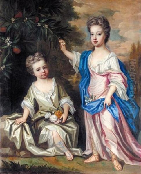 Portrait Of Two Sisters Oil Painting by James Maubert