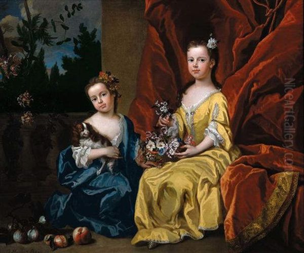 Portrait Of Catherine Sancroft And Her Sister Elizabeth Oil Painting by James Maubert