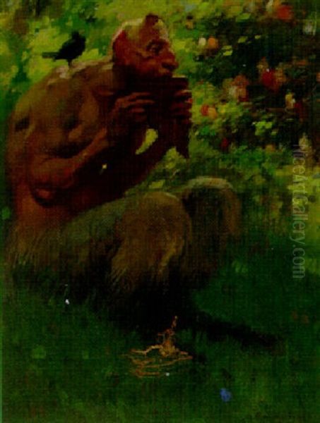 Pan Seated In A Woodland Oil Painting by Richard Mauch