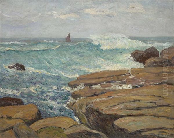 La Vague Echevelee, Saint-guenole, Penmarch Oil Painting by Maxime Maufra