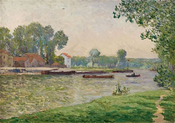 Remorquage Sur L'oise, Ile-adam Oil Painting by Maxime Maufra