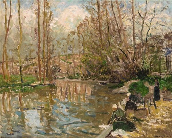 Les Laveuses, Bords De Marne Oil Painting by Maxime Maufra