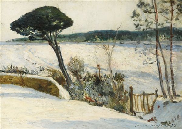 Paysage, Poelan, Landes Et Sapins Sous La Neige Oil Painting by Maxime Maufra