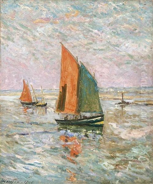 Bateaux De Peche A L'entree Du Croisic Oil Painting by Maxime Maufra