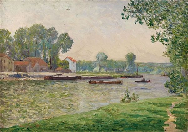 Remorquage Sur L'oise, Ile-adam Oil Painting by Maxime Maufra