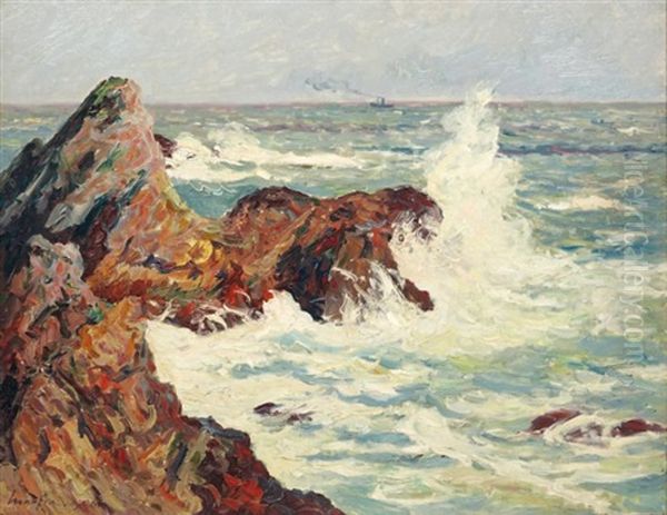 Les Rochers Du Domois (belle Ile En Mer) Oil Painting by Maxime Maufra