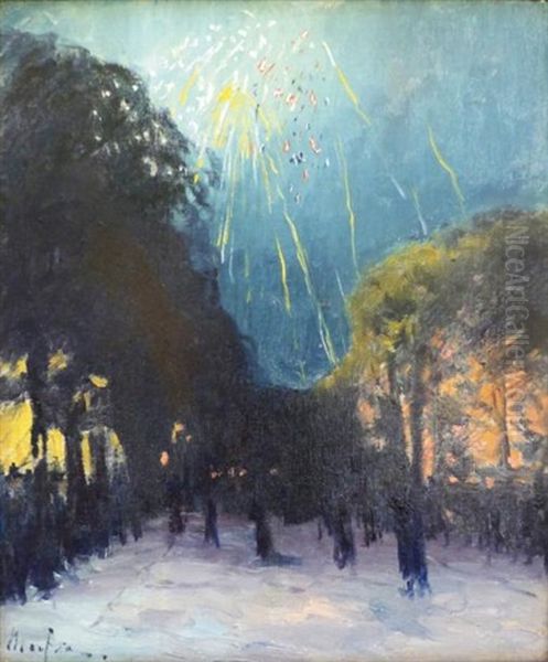 14 Juillet 1893, Feu D'artifice Devant Le Bateau-lavoir Oil Painting by Maxime Maufra