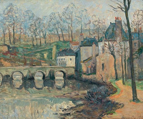 Le Vieux Pont St-goustan A Auray Par Brouillard Oil Painting by Maxime Maufra