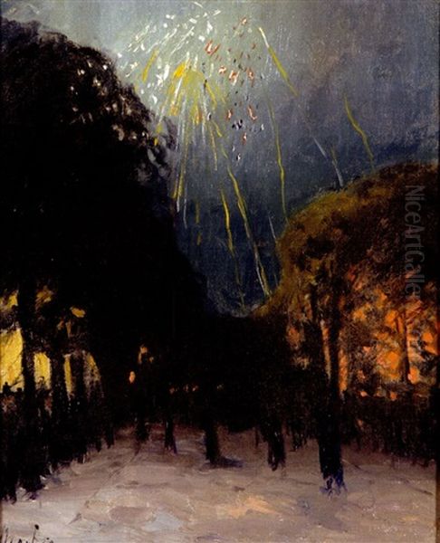 14 Juillet 1893, Feu D'artifice Devant Le Bateau-lavoir Oil Painting by Maxime Maufra