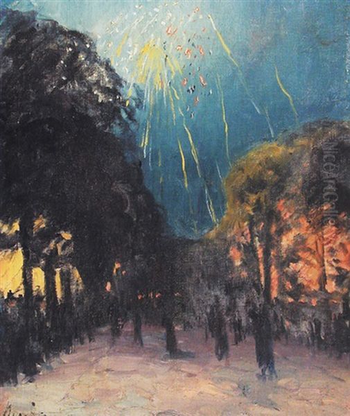 Le Feu D'artifice Du 14 Juillet Devant Le Bateau-lavoir Oil Painting by Maxime Maufra