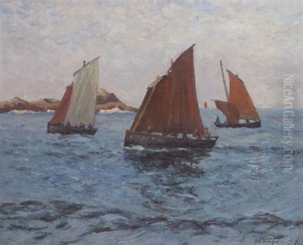 Les Voiles Rouges Pres De Saint Guenole Oil Painting by Maxime Maufra