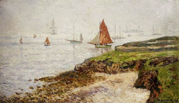 Le Baie De Quiberon, Matin Brumeux, L'escadre Oil Painting by Maxime Maufra