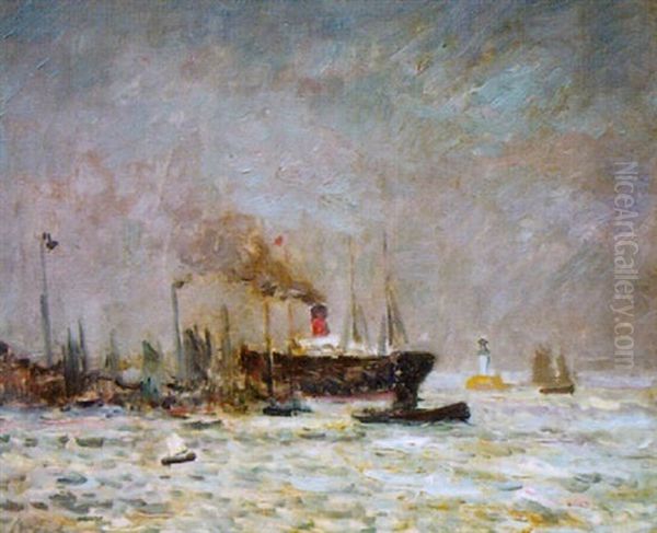 Sortie D'un Paquebot Du Port Du Havre Oil Painting by Maxime Maufra