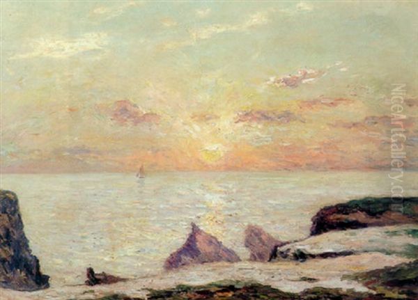 Sur La Falaise De Belle-isle-en-mer, Soleil Couchant Oil Painting by Maxime Maufra