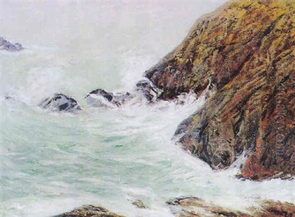 Effet De Vague Sur La Pointe Rocheuse En Bretagne Oil Painting by Maxime Maufra