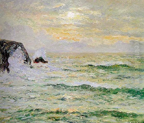 Coucher De Soleil, Cote Sauvage De Belle-ile-sur-mer Oil Painting by Maxime Maufra