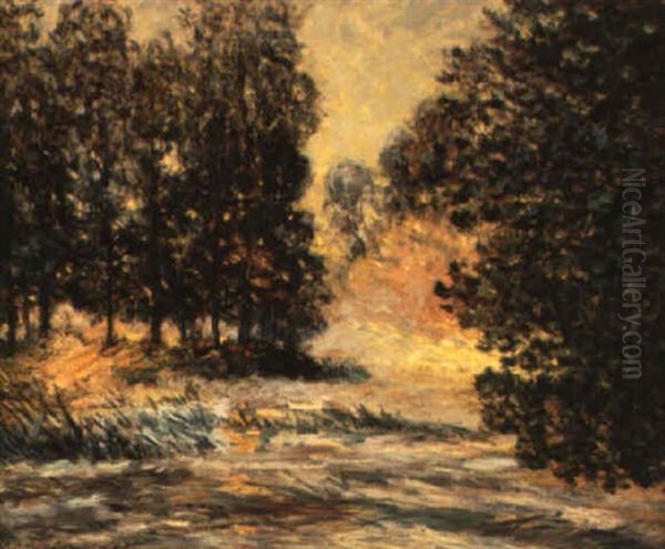 Lever De Soleil Sur Le Loir - Loir-et-cher Oil Painting by Maxime Maufra