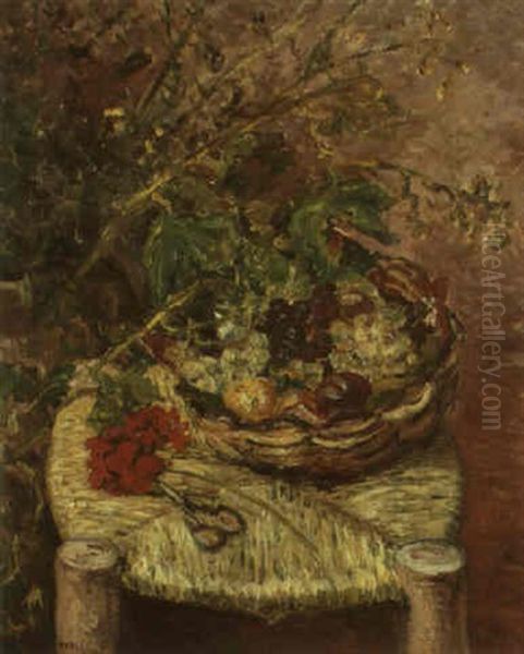 Fleurs Et Fruits Sur Une Chaise Oil Painting by Maxime Maufra