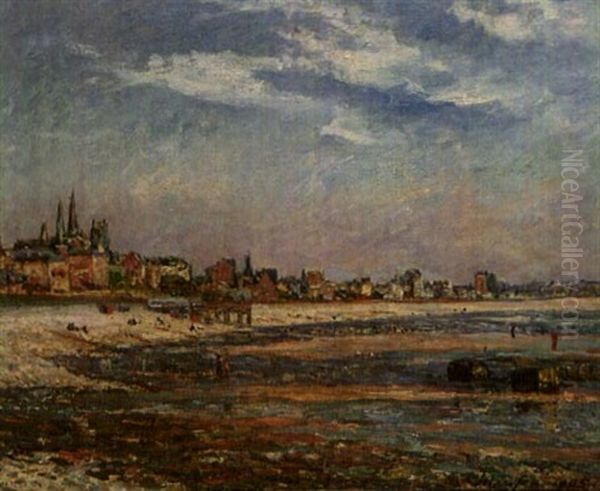 La Plage A Maree Basse, Le Havre Oil Painting by Maxime Maufra