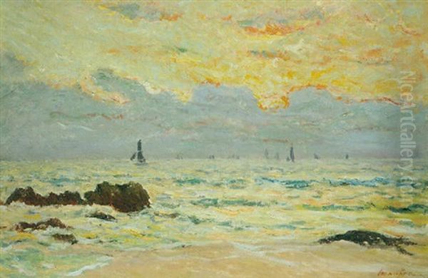 La Mer, Coucher De Soleil Oil Painting by Maxime Maufra