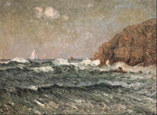 Falaises Et Voiliers En Bretagne Oil Painting by Maxime Maufra