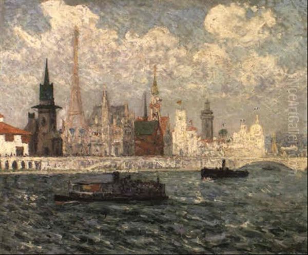 L'exposition Sur La Seine (exposition Universelle) Oil Painting by Maxime Maufra